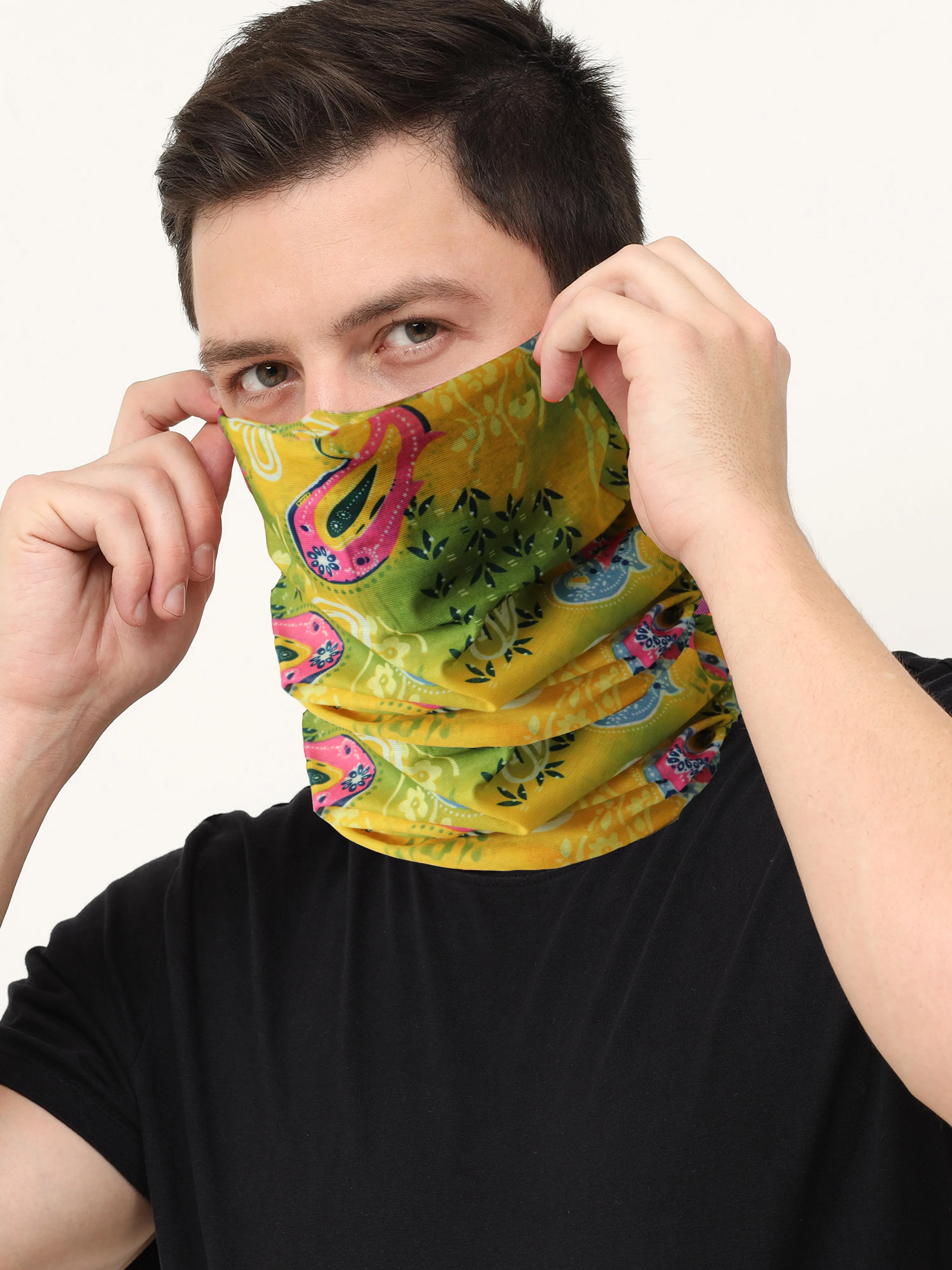 UrGear Men Women Unisex Adults and Kids Yellow Printed Bamboo Anti Microbial Multipurpose FREE SIZE Bandana