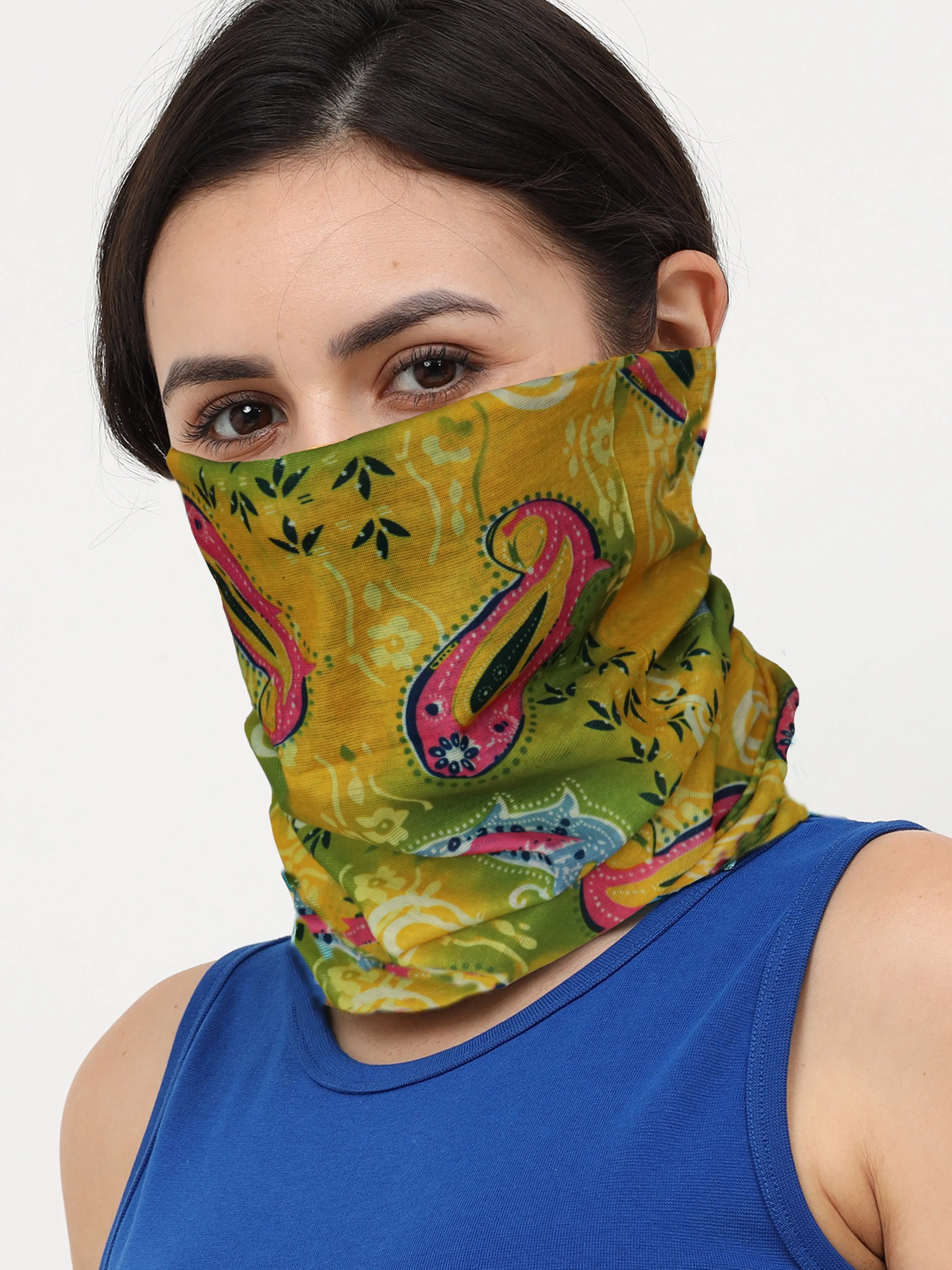 UrGear Men Women Unisex Adults and Kids Yellow Printed Bamboo Anti Microbial Multipurpose FREE SIZE Bandana