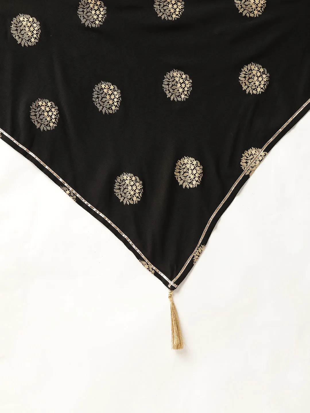 Women Black Gathered Dress With Foil Print Scraf