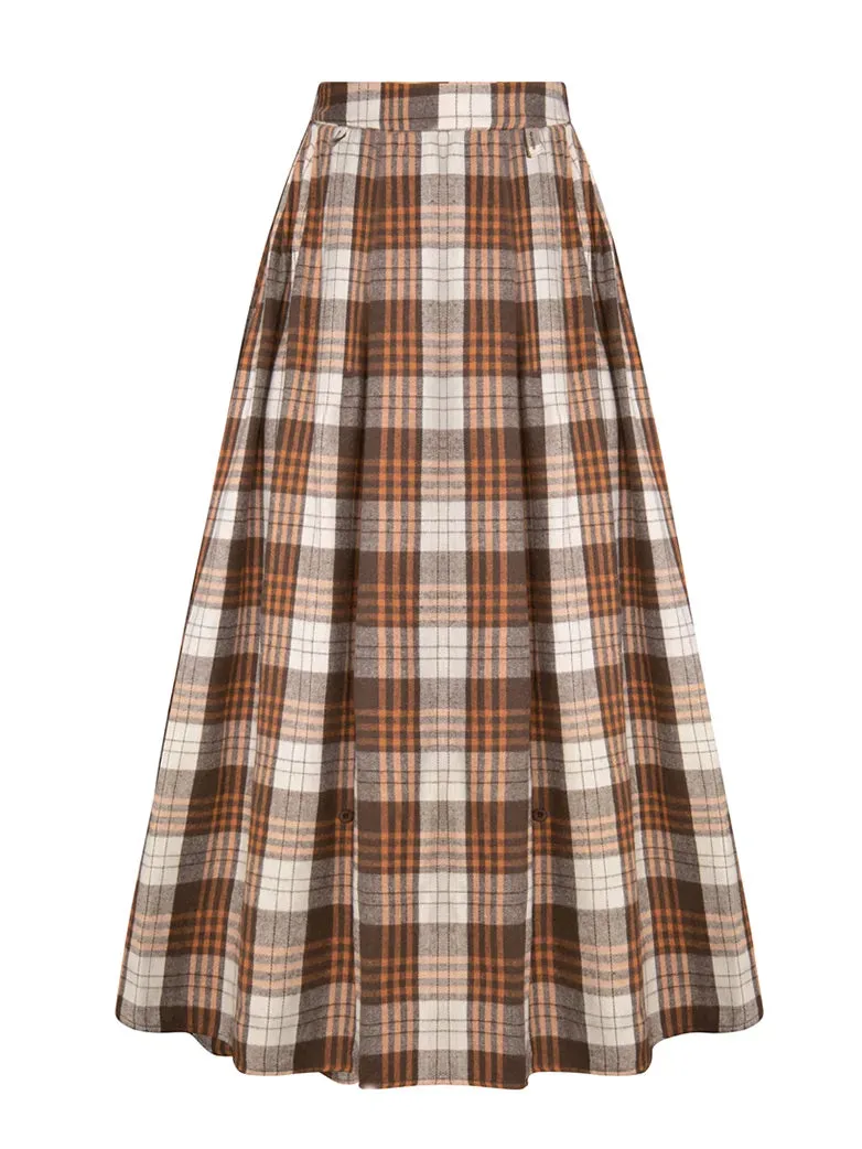 Women Plaided Skirt Buckle up Flared A-Line Swing Skirt