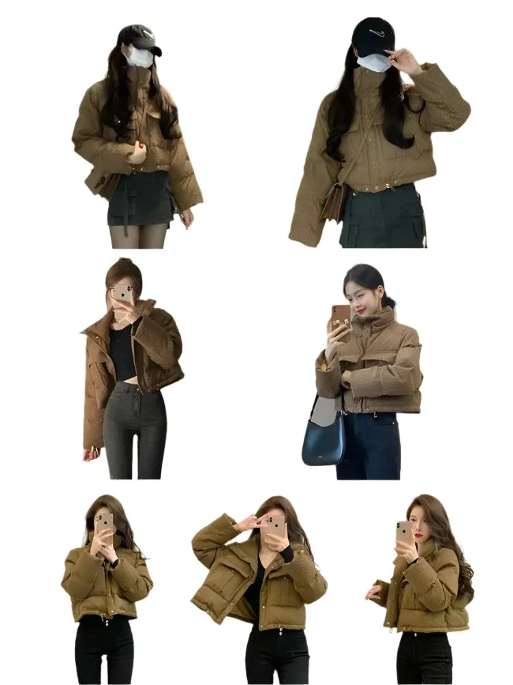 Women’s Winter Cotton Padded Parka – Casual Loose-Fit Thick Khaki Jacket with Pockets, Zipper Closure Long Sleeve Puffy Coat
